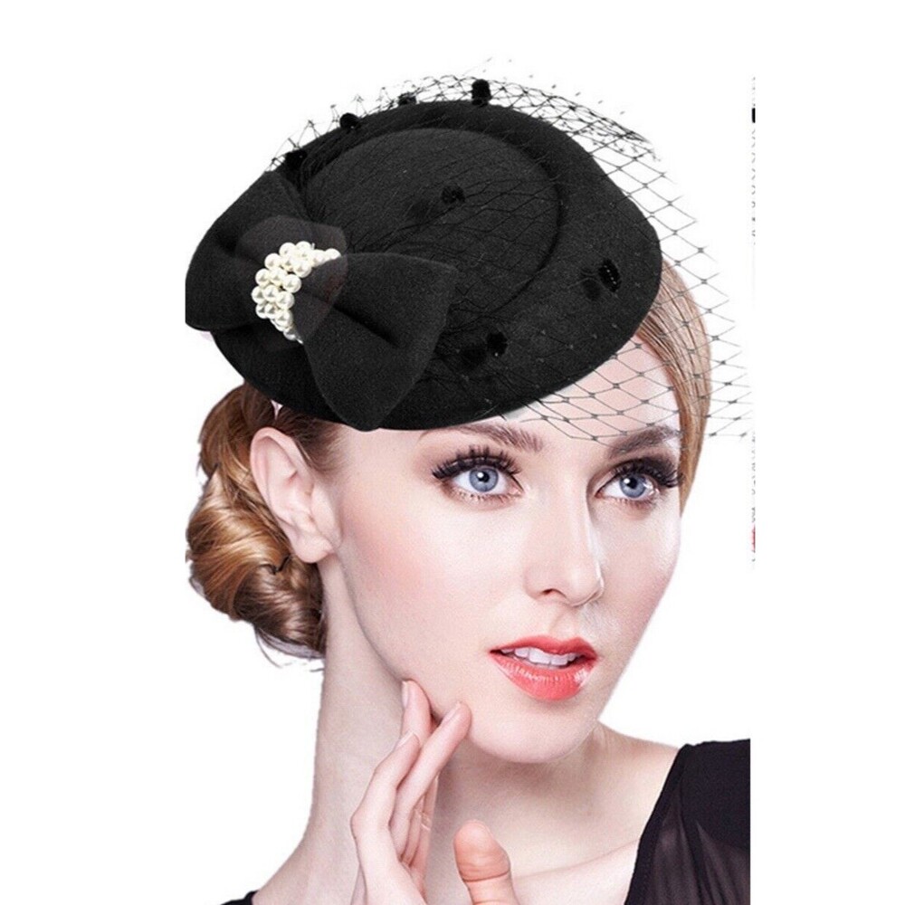 Black Feather Mesh Fascinator Veil Hat Clip Band Wedding Tea Cocktail Party